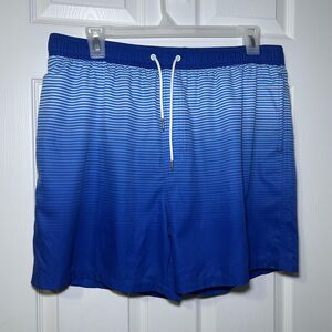 QRANSS Swim Shorts Men's XL Blue Striped Quick Dry Lined Pockets Beach Summer